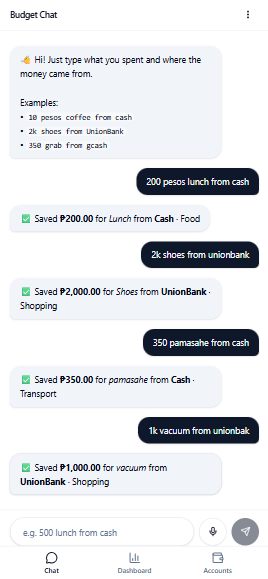 AI Pitaka mobile budgeting screen